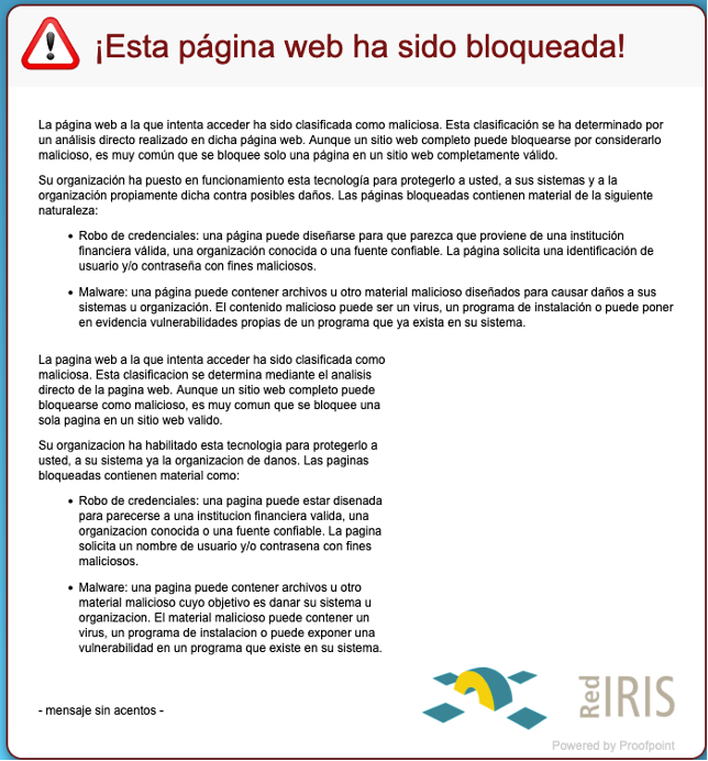 Mensaje página web bloqueada
